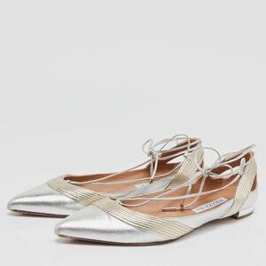 Aquazzura metallic silver & gold Christy leather tie ballet flats - size 7 (37)